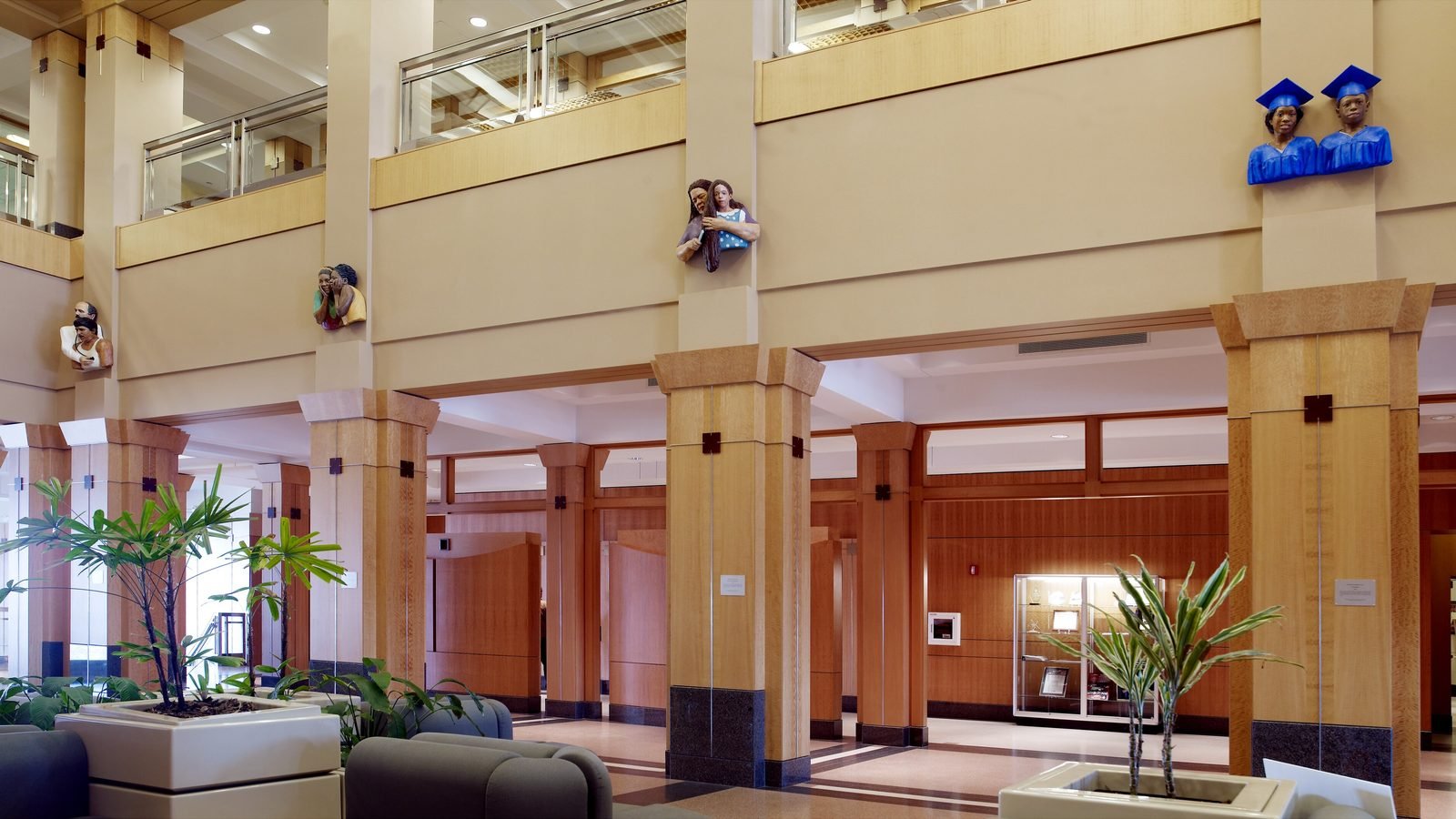Main lobby of the CMS headquarters building in Woodlawn, Maryland, with the sculpture “Homage to Medicare and Medicaid” — Photo: Carol M. Highsmith, public domain (Library of Congress), via Wikimedia Commons